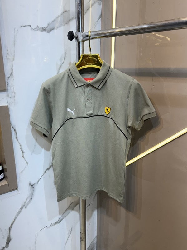 Ferrari Green Cotton Lycra Fabric Premium Polo T Shirt